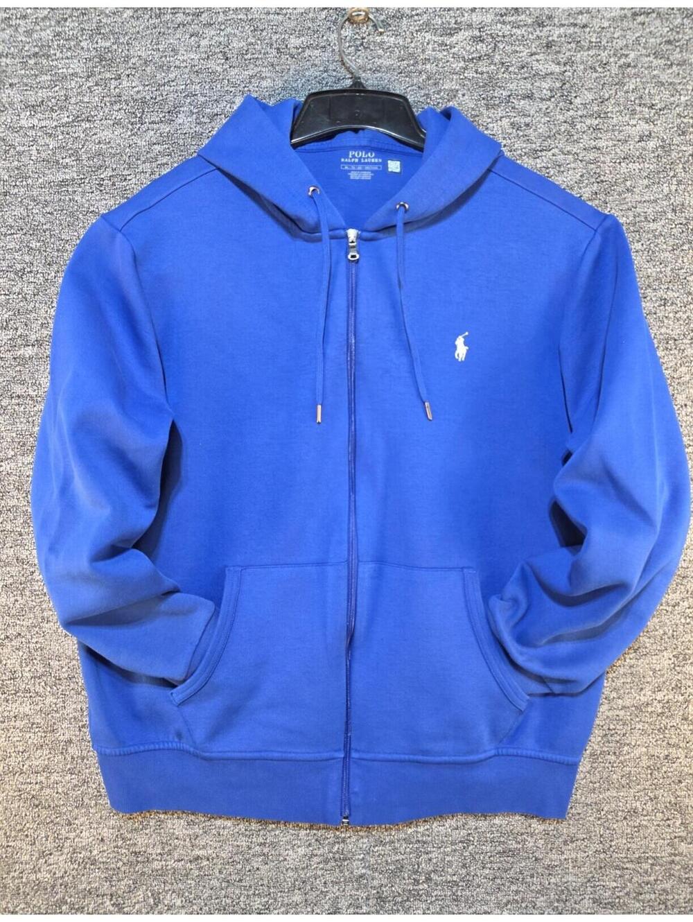 Polo Ralph Lauren Blue Logo Hooded Full Zip Hoodie with Pockets Men's XL